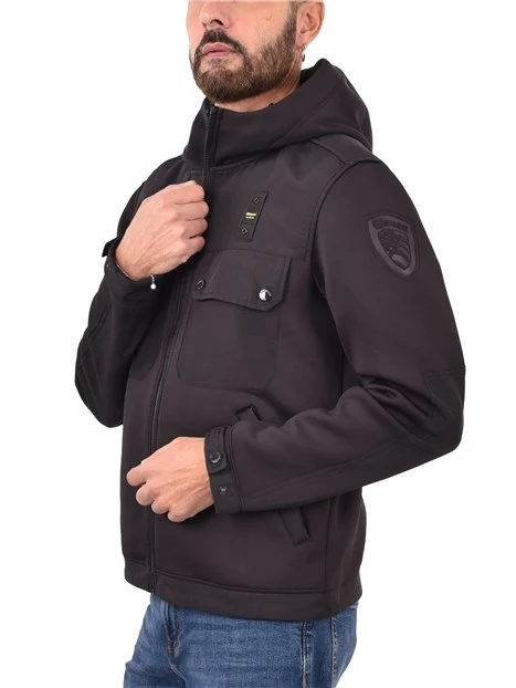 PIUMINO CON CAPPUCCIO FISSO CON BORDO SAGOMATO UOMO NERO