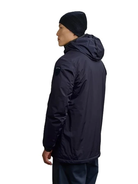 GIACCA IMPERMEABILE CON CAPPUCCIO E INTERNO IN PELLICCIA ECOLOGICA UOMO BLU