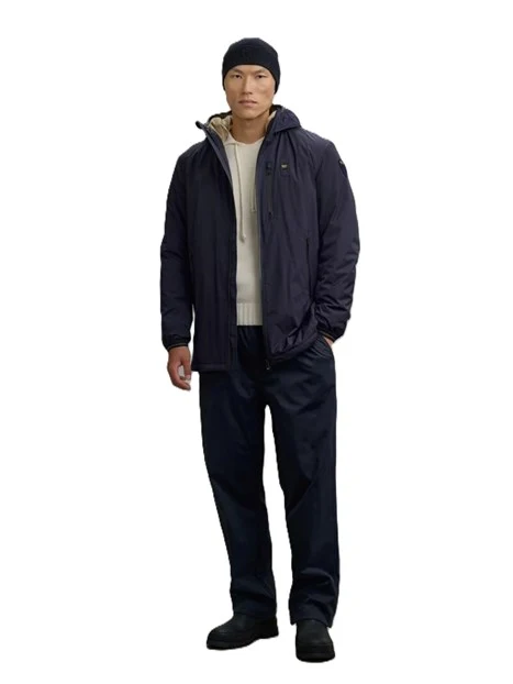 GIACCA IMPERMEABILE CON CAPPUCCIO E INTERNO IN PELLICCIA ECOLOGICA UOMO BLU