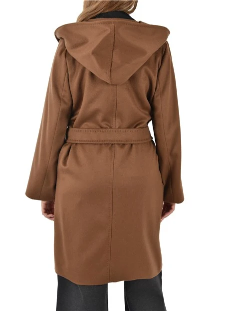 CAPPOTTO CON CINTURA E TASCHE A FILETTONI DONNA MARRONE