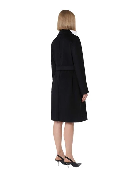 CAPPOTTO LUNGO A VESTAGLIA CON TASCHE A FILETTO DONNA NERO