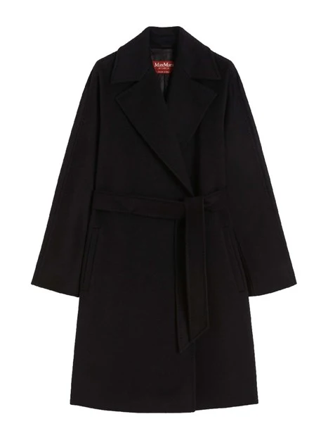 CAPPOTTO LUNGO A VESTAGLIA CON TASCHE A FILETTO DONNA NERO