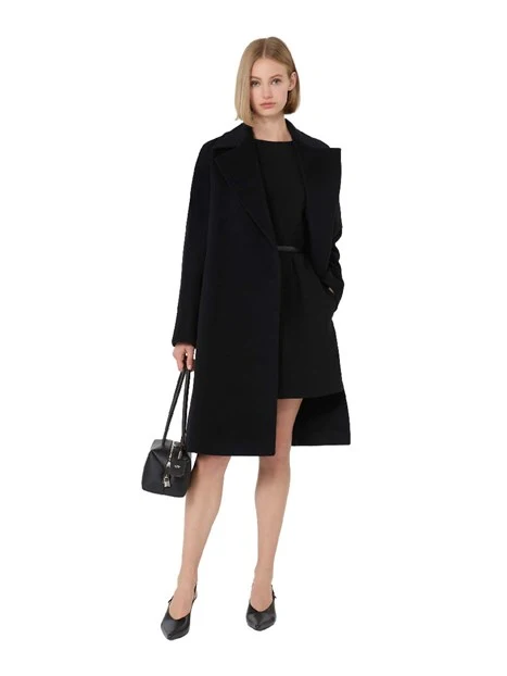 CAPPOTTO LUNGO A VESTAGLIA CON TASCHE A FILETTO DONNA NERO