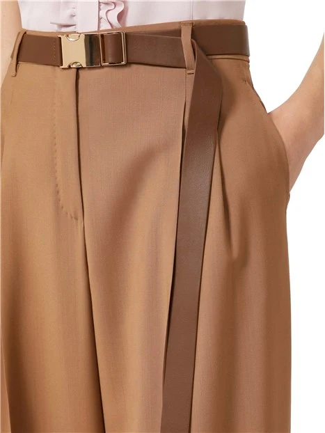 PANTALONE CHINO IN LANA CON CINTURA DONNA MARRONE