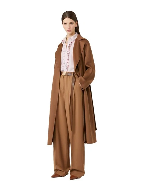 PANTALONE CHINO IN LANA CON CINTURA DONNA MARRONE