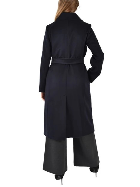 CAPPOTTO LUNGO IN LANA CON CINTURA E SPACCO SUL RETRO  DONNA BLU