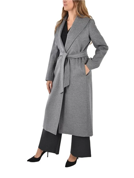 CAPPOTTO LUNGO CON CINTURA E TASCHE A FILO  DONNA GRIGIO