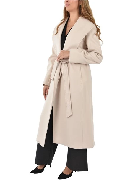 CAPPOTTO LUNGO CON CINTURA E TASCHE A FILO  DONNA BEIGE CHIARO