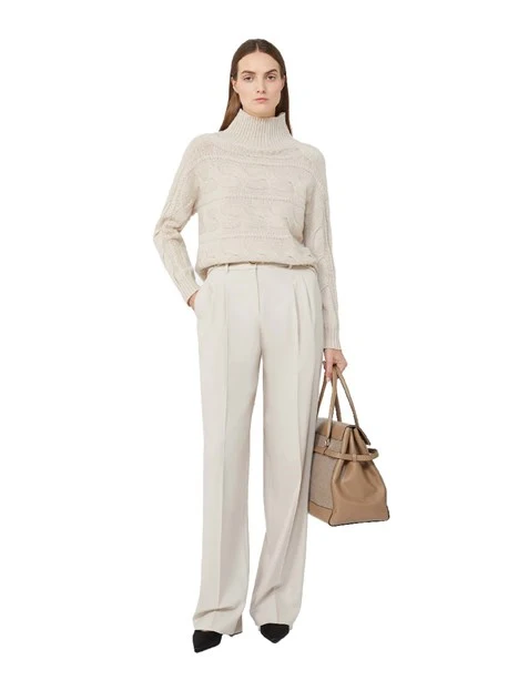 MAGLIA DOLCEVITA CON LAVORAZIONE A TRECCE IN LANA A CASHEMERE DONNA BEIGE