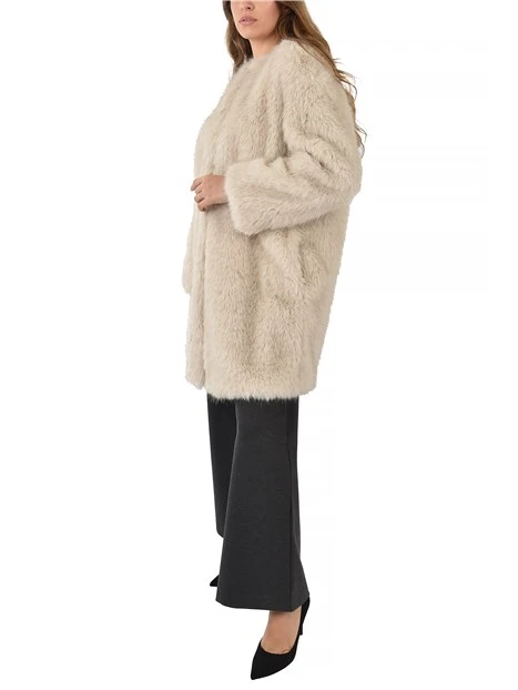 CAPPOTTO LUNGO IN ECOPELLICCIA DONNA BEIGE