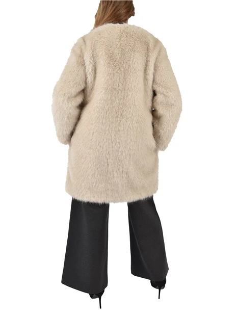 CAPPOTTO LUNGO IN ECOPELLICCIA DONNA BEIGE