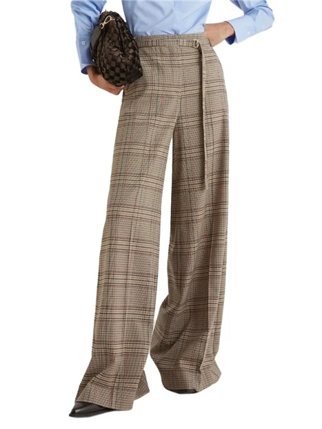 PANTALONE A PALAZZO CON DISEGNO CHECK VICTOR DONNA BEIGE