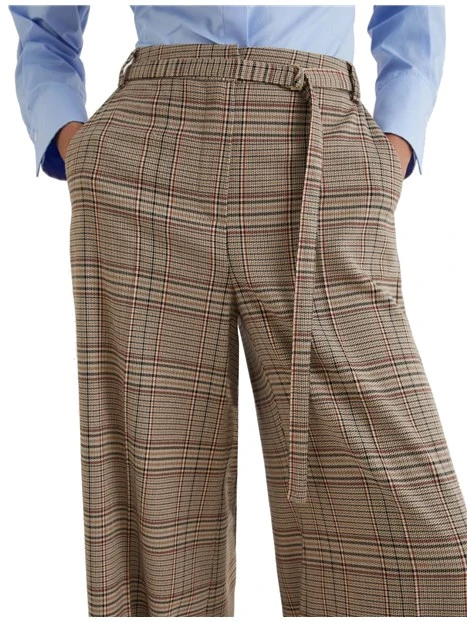 PANTALONE A PALAZZO CON DISEGNO CHECK VICTOR DONNA BEIGE