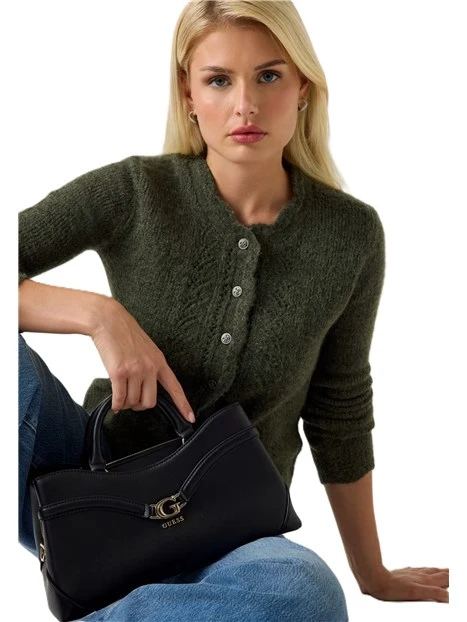 BORSA A MANO IN SIMIPELLE CON DETTAGLI DORATI  DONNA NERO