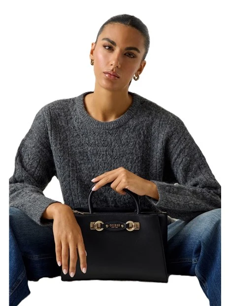 BORSA A MANO IN SIMILPELLE CON DETTAGLI DORATI DONNA NERO