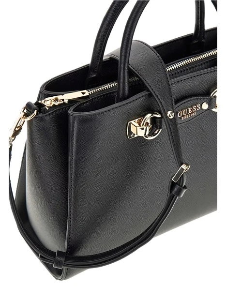 BORSA A MANO IN SIMILPELLE CON DETTAGLI DORATI DONNA NERO