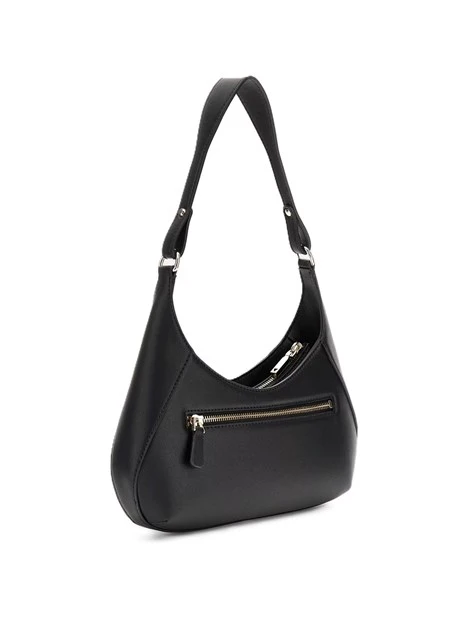 BORSA A SPALLA IN SIMILPELLE CON DETTAGLI DORATI E ZIP SUL RETRO DONNA NERO