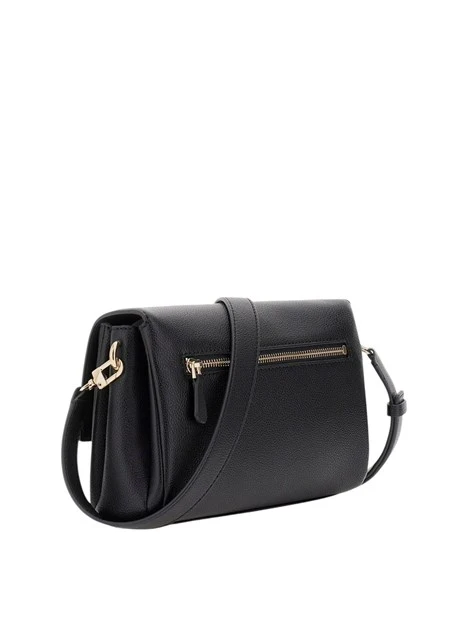 BORSA A TRACOLLA CON LOGO FRONTALE E DETTALI DORATI DONNA NERO