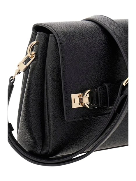BORSA A TRACOLLA CON LOGO FRONTALE E DETTALI DORATI DONNA NERO