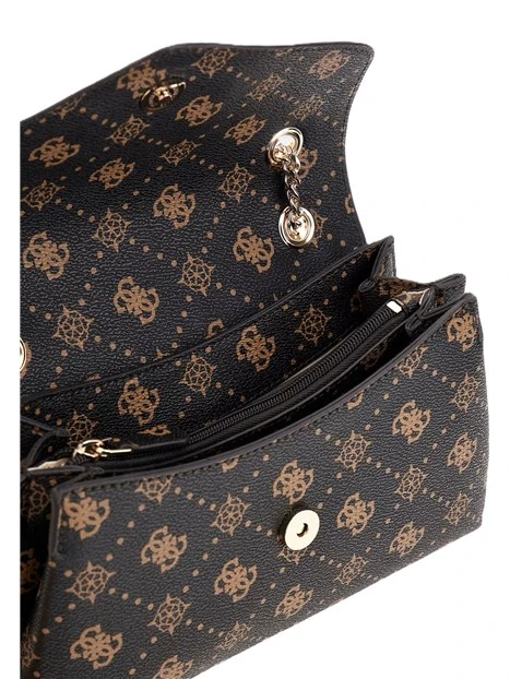 BORSA A SPALLA  CON STAMPA LOGO E CATENA DONNA MARRONE