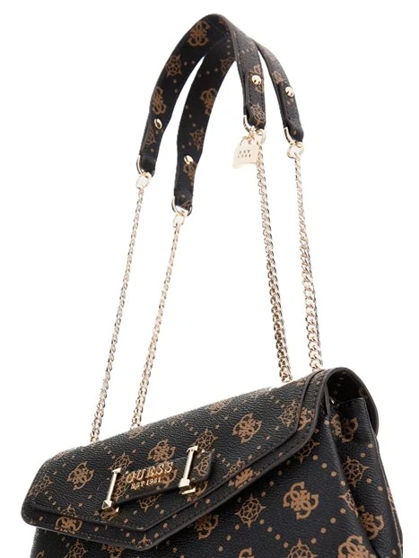 BORSA A SPALLA  CON STAMPA LOGO E CATENA DONNA MARRONE