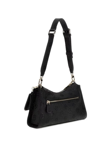 BORSA A SPALLA IN SIMILPELLE CON TEXTURE LOGATA DONNA NERO