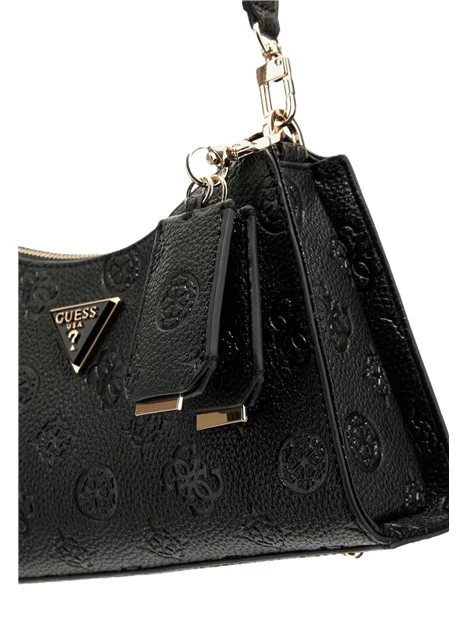 BORSA A SPALLA IN SIMILPELLE CON TEXTURE LOGATA DONNA NERO