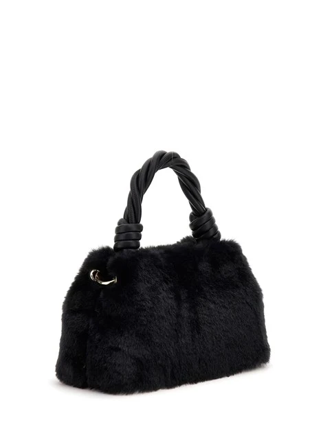 BORSA A MANO IN PELLICCIA SINTETICA DONNA NERO