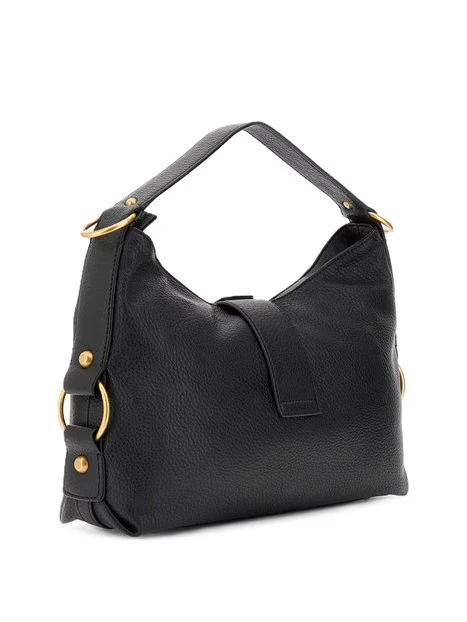 BORSA A SPALLA IN SIMIPELLE CON FINITURE DORATE DONNA NERO
