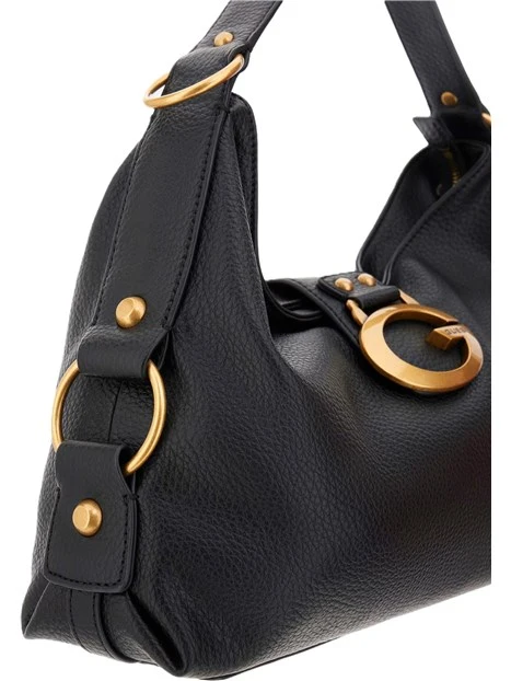 BORSA A SPALLA IN SIMIPELLE CON FINITURE DORATE DONNA NERO