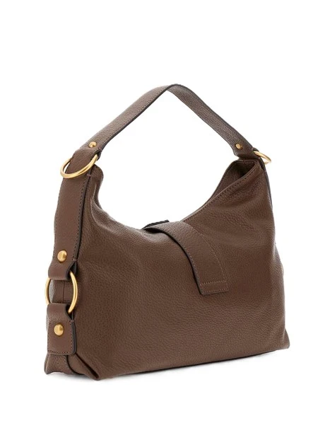 BORSA A SPALLA IN SIMIPELLE CON FINITURE DORATE DONNA MARRONE