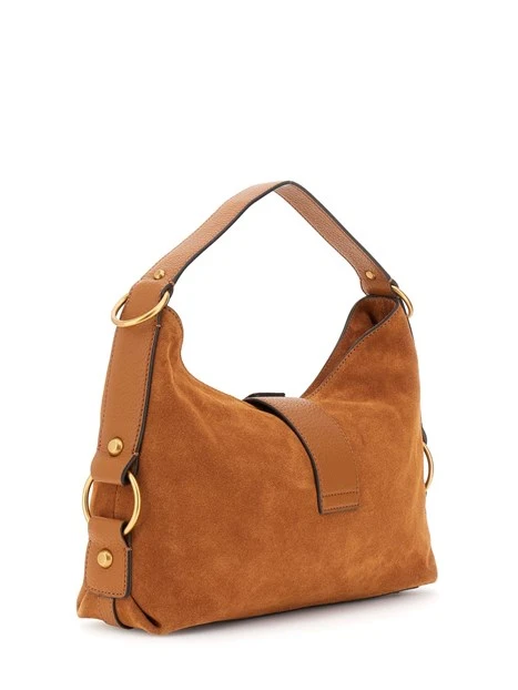 BORSA A SPALLA IN PELLE SCAMOSCIATA DONNA MARRONE