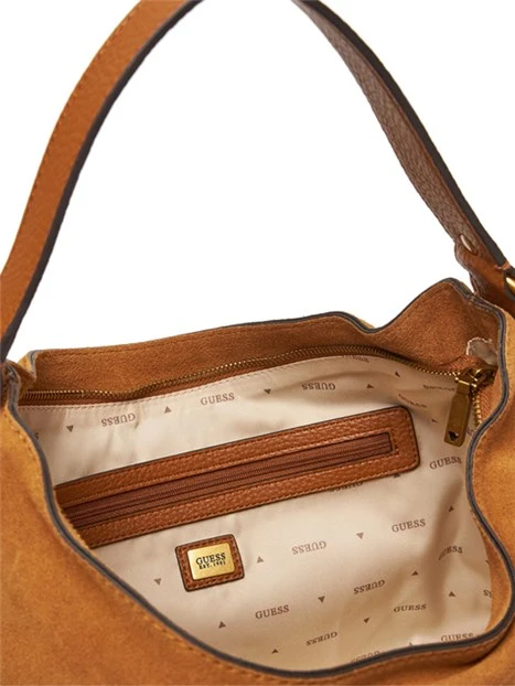 BORSA A SPALLA IN PELLE SCAMOSCIATA DONNA MARRONE