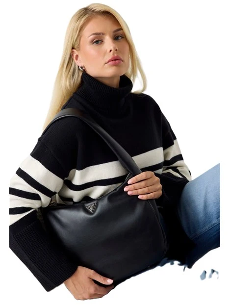 BORSA A SPALLA IN SIMILPELLE CON CHIUSURA ZIP DONNA NERO