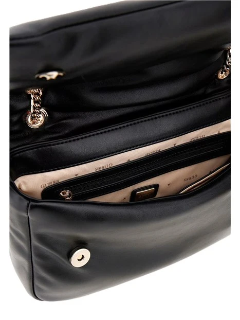 BORSA A TRACOLLA IN SIMIPELLE LISCIA CON DETTAGLI DORATI DONNA NERO