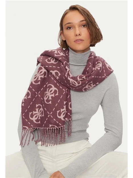 STOLA CON STAMPA MONOGRAM CON BORDI SFRANGIATI DONNA VIOLA