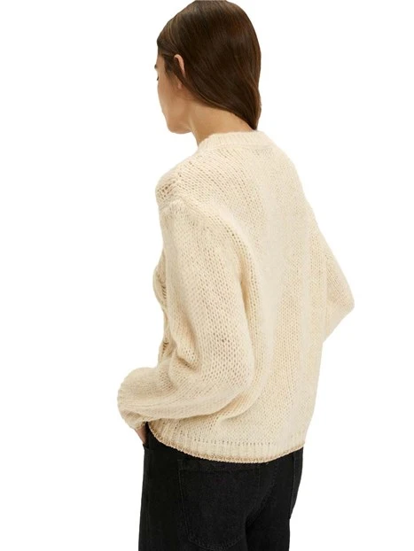 MAGLIA GIROCOLLO IN MISTO LANA E CON TRAMA TRECCE DONNA BIANCO