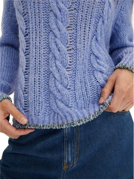 MAGLIA GIROCOLLO IN MISTO LANA E CON TRAMA A TRECCE DONNA BIANCO