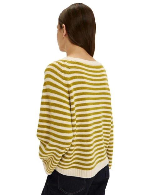 MAGLIA GIROCOLLO A RIGHE ORIZZONTALI DONNA AVORIO