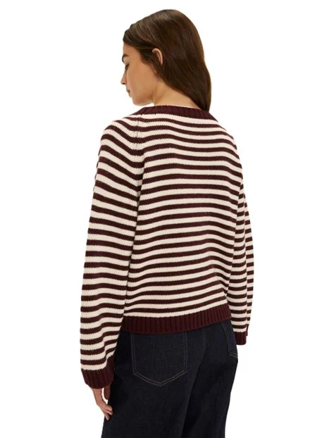 MAGLIA GIROCOLLO A RIGHE ORIZZONTALI DONNA BORDEAXU