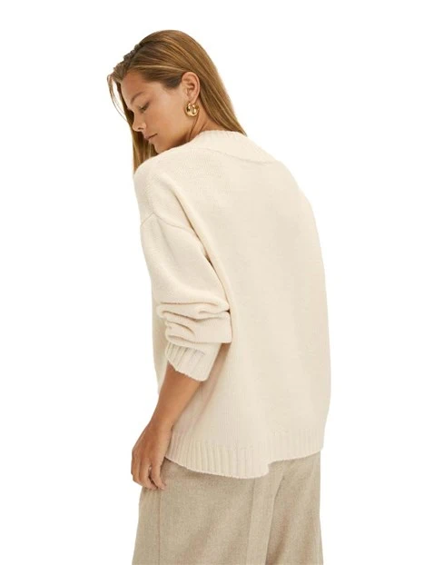 MAGLIA SCOLLO A V CON COSTA ALTA DONNA BIANCO