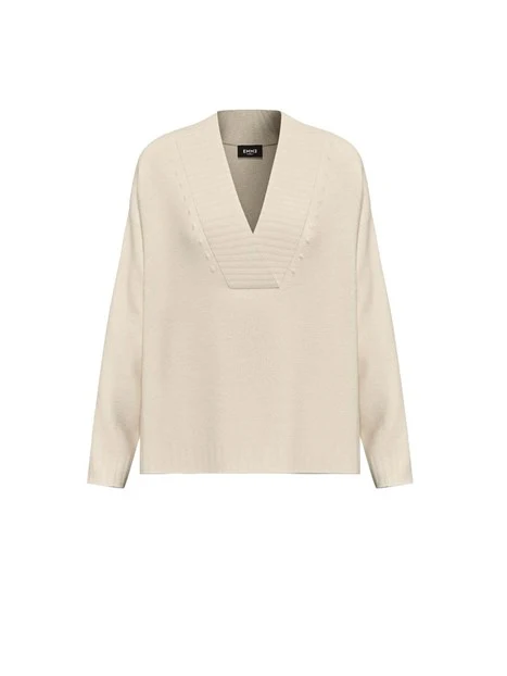 MAGLIA SCOLLO A V CON COSTA ALTA DONNA BIANCO