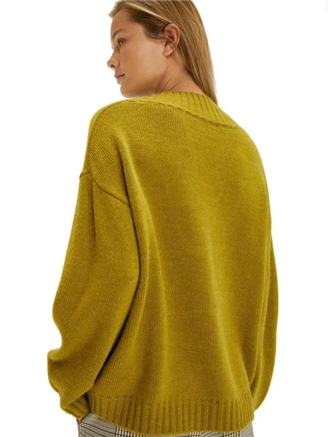 MAGLIA SCOLLO A V CON COSTA ALTA DONNA VERDE