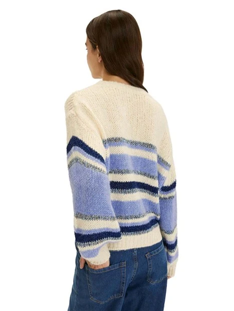 MAGLIA GIROCOLLO MISTO LANA CON LAVORAZIONE A RIGHE BLU