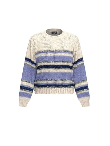 MAGLIA GIROCOLLO MISTO LANA CON LAVORAZIONE A RIGHE BLU