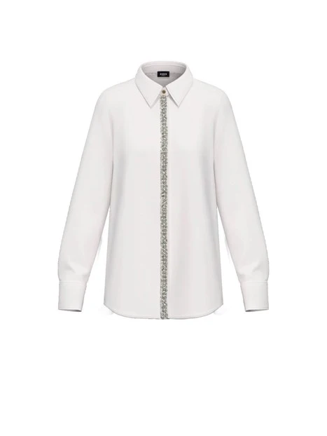 CAMICIA IN COTONE CON CRISTALLI E PERLE DONN BIANCO