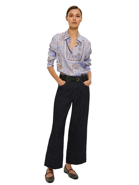 CAMICIA IN VISCOSA CON STAMPA FANTASIA DONNA AZZURRO