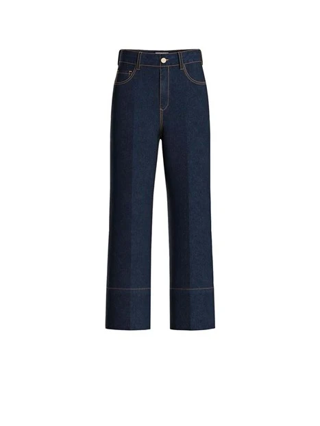 JEANS CROPPED FIT REGOLARE CON ETICHETTA POSTERIORE BLU