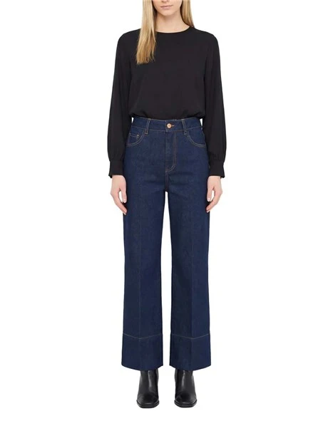 JEANS CROPPED FIT REGOLARE CON ETICHETTA POSTERIORE BLU