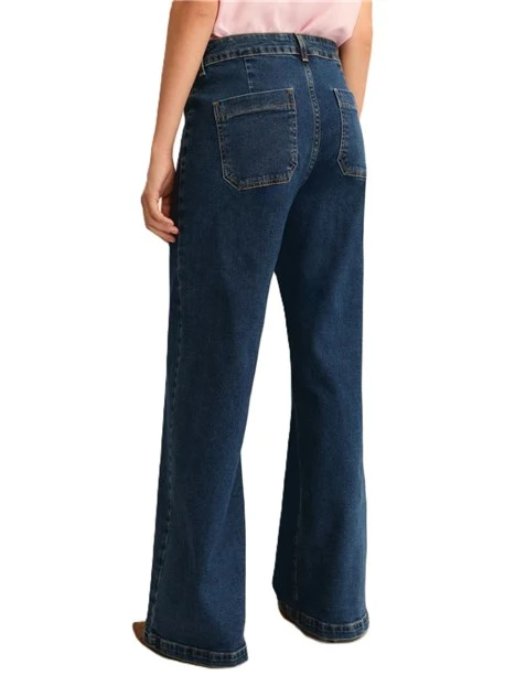 JEAN PALAZZO CON TASCHE SQUADRATE APPLICATE DONNA BLU